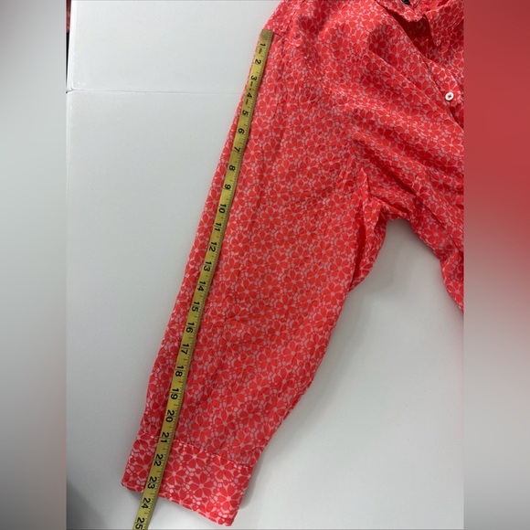 Tommy Hilfiger Sz 3X Women’s Orange Sheer Floral Blouse Top Button Down Roll Tab - Picture 4 of 12